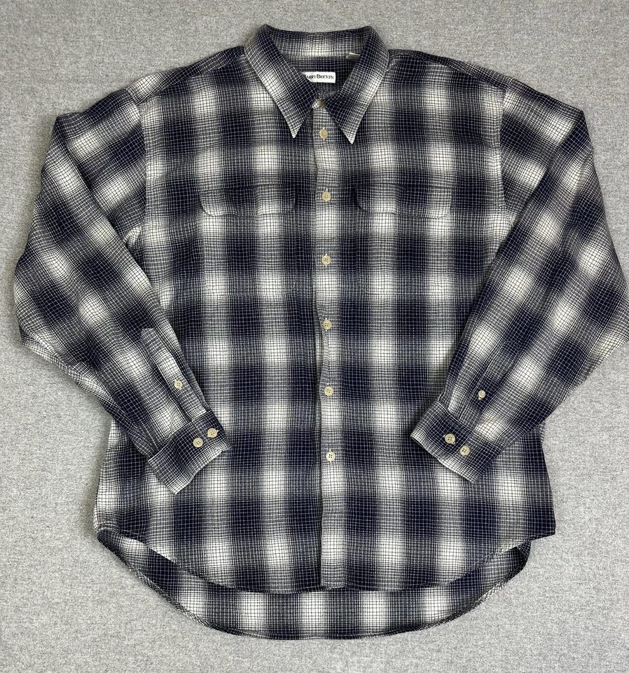 Barry Bricken Shirt Mens XL Blue Plaid Long Sleeve Button Front Cotton Pockets - Image 2 of 4