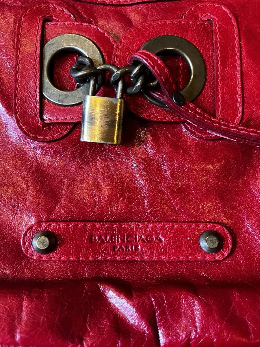 BALENCIAGA Motorcycle 2004 Purse Handbag Red Leather fringe N 1328