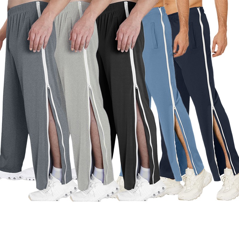 Reha Hose Herren Damen Seitlich Zu Öffnen Baggy Trainingshose mit Seitlichem Zip