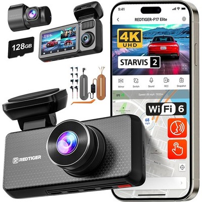 REDTIGER F17Elite 3Channel 128GB 4K+2.5K+1080P DashCam Voice Control HardwareKit