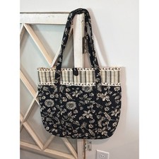 Large black cream floral tote bag