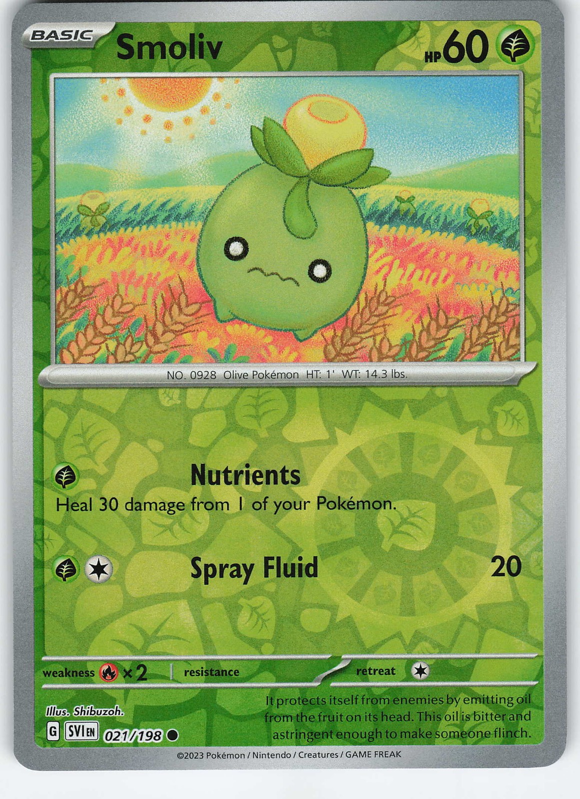 Smoliv - 021/198 Common Reverse Holo SV01: Scarlet & Violet Base Set NM Pokémon