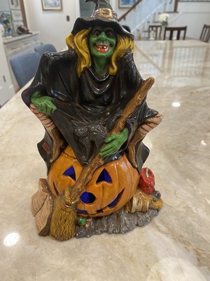 Vintage Ceramic Halloween Witch Sitting on Pumpkin / Byron Molds / 70's