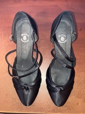 Morena Dancewear Black Satin Latin Ballroom Dance Shoes Sz 7 Suede Sole Strappy