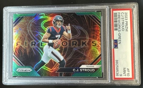2023 Prizm C.J. Stroud Fireworks Prizms Green RC #F-10 Texans PSA 9