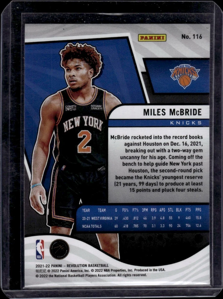 2021-22 Panini Revolution #116 Miles McBride New York Knicks Rookie - Image 2 of 2