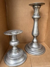 2 Pewter Candlesticks for Taper Candles Candle Sticks Holders Quality 10” & 5.5”