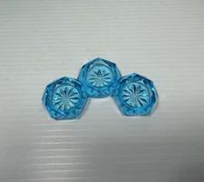 3 Vtg Glass Hexagon w/ Starbust Design Open Dip Salt Cellars Lovely Blue - Mint