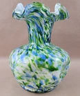 VINTAGE FENTON VASA MURRHINA GLASS 8.5" VASE BLUE GREEN WHITE SWIRLS RARE