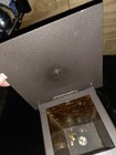 Lantern Style Metal Accent Table Lamp, Brown Panel Shade, Corded, Knob — photo 5