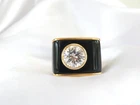 Vintage Sterling Silver 925 Gold on Huge Black Enamel CZ Statement Ring 8.5