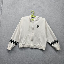 PINK Victoria's Secret Women Hoodie L Cream Embroidered Fleece Letter P Hooded