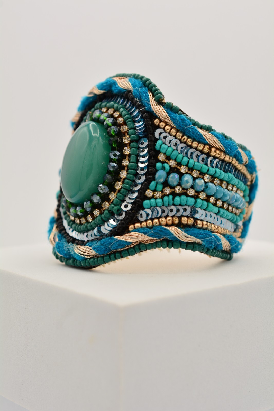 Beaded Cuff Bangle Bracelet Sequin Rhinestone Cry… - image 6