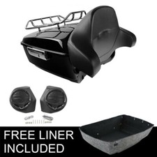 Black King Trunk Backrest Pad Top Rack Speakers Fit For Harley Touring 2014-2026