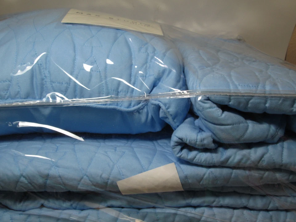 3 pcs Max Studio Blue Fish Stitches Twin Quilt, Sham & Square Decor Pillow NEW - Image 4 of 4