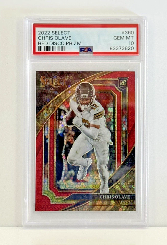 2022 Panini Select Chris Olave #360 Red Disco Prizm PSA 10, POP 9, 43/49, Saints - Image 3 of 4