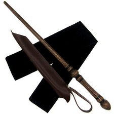 15" Hand Turned Brown Tear Teak Wood Magic Wand Set w/ Leather Holster Cloth Bag