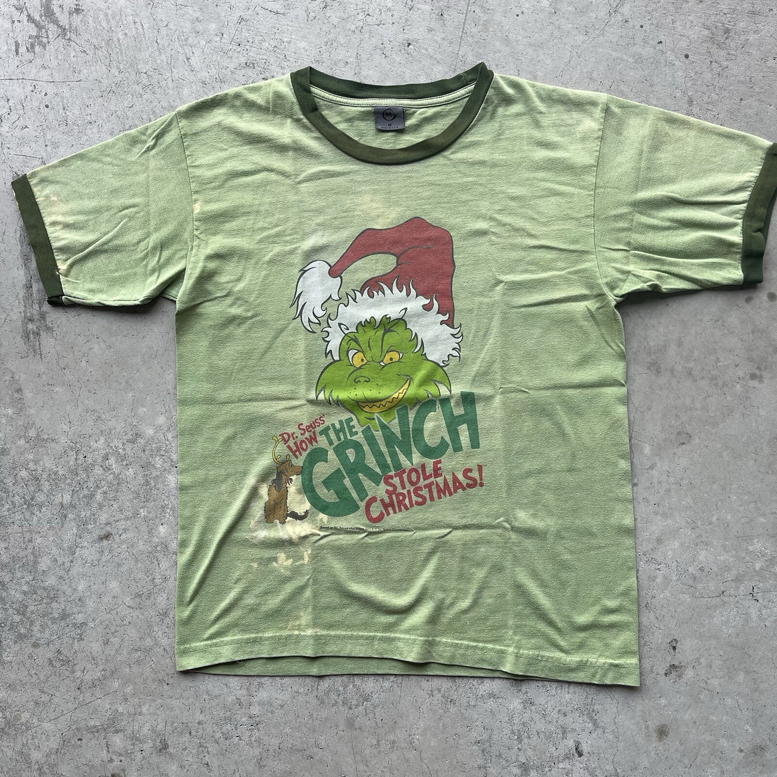 VTG Dr Seuss Men’s Medium How The Grinch Stole Christmas Ringer Tee Green Rare