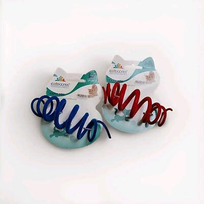 2x Cat / Kitten Toy Spring Coil Heavy Duty Chewi Velvet Rolls Bounces For Chase