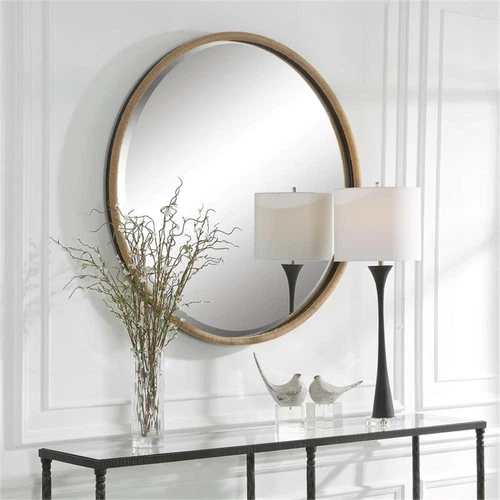 Uttermost Ranchero Round Farmhouse Metal MDF and Rope Mirror in Brown - Picture 7 of 7