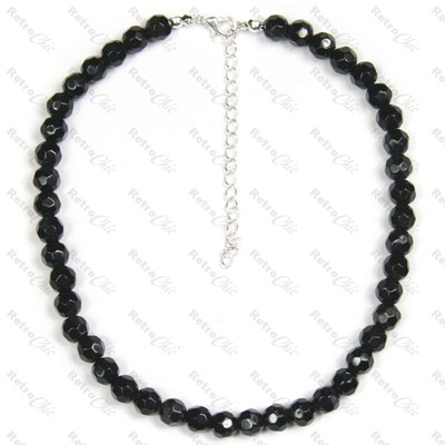 JET FACETTIERTE GLASPERLE Gothic CHOKER silber plt HALSKETTE Art Deco VINTAGE STIL