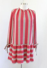 Ann Taylor Loft Spiced Stripe Whimsical Tie Cuff Drop Waist Shift Dress Size XS