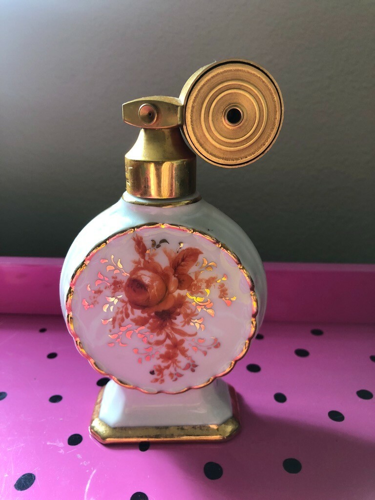 Vintage Marcel Franck Hand Painted Porcelain perfume bottle atomizer