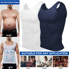 Mens Slimming Body Shaper Vest Moobs Chest Compression T-Shirt Tank Top Workout