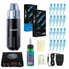 Mast Flex Rotary Tattoo Machine Kit Cartridges Pen Gun Wjx Pro Ink Color