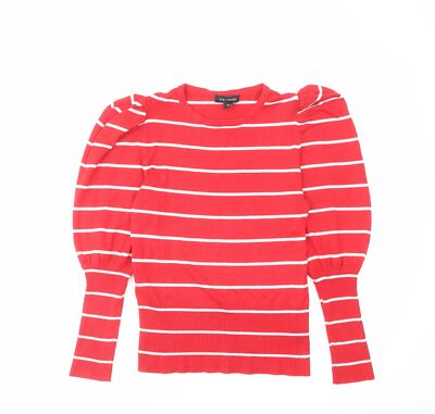 QED London Damen Pullover rot Rundhals gestreift Viskosemischung Größe S