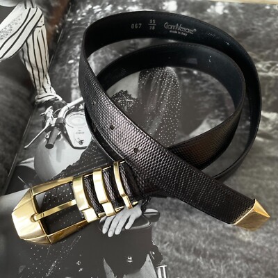 GIANNI VERSACE black leather belt w/ 3 gold tone loops size