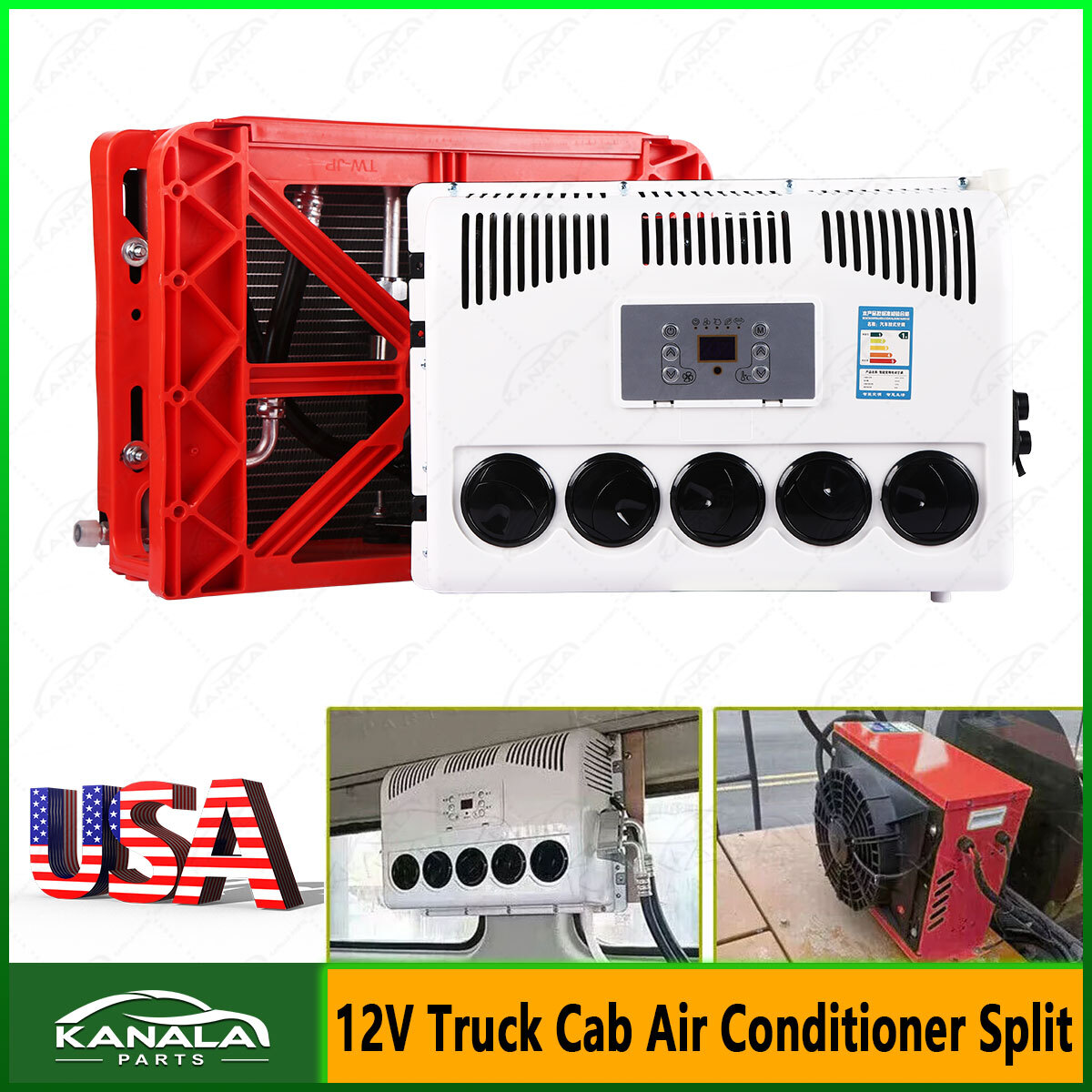 FitsBus RV Caravan  Semi Trucks 12V 12000 BTU Truck Cab Air Conditioner Split AC-image