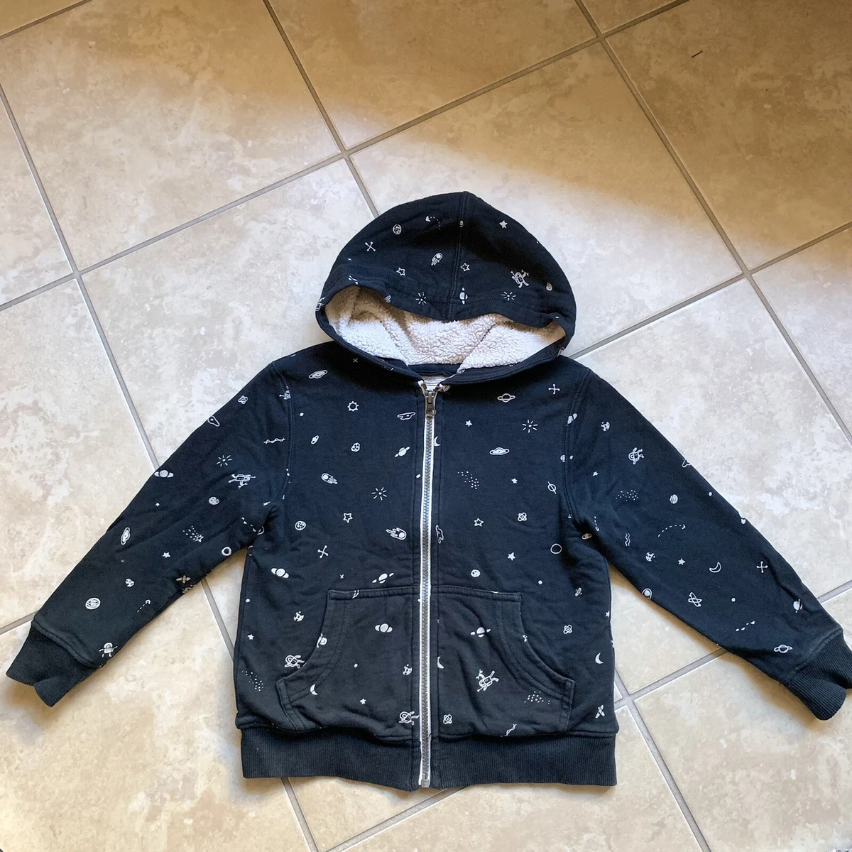 Hanna Andersson Black White Space Sherpa Lined Hoodie Jacket Size