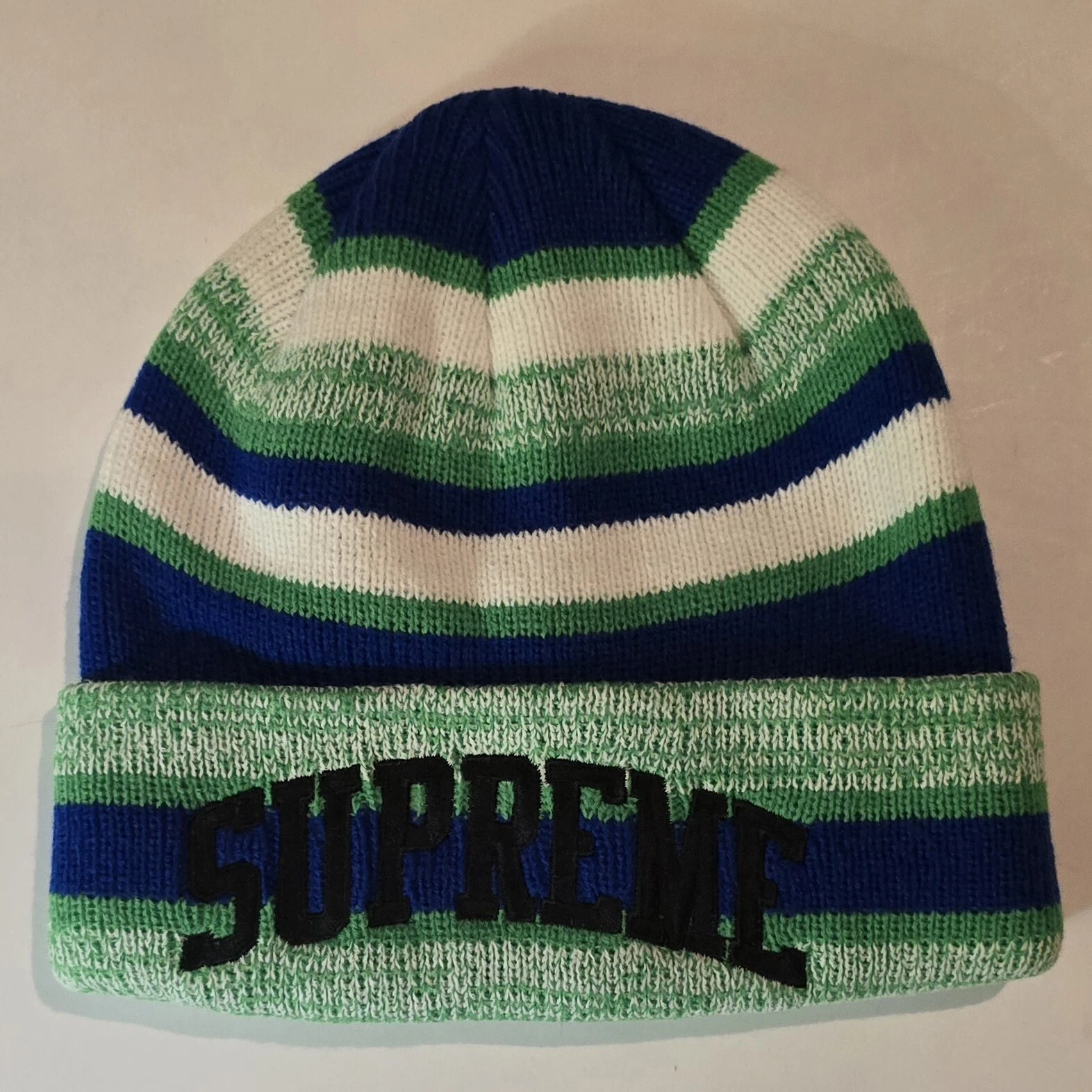 Supreme   Bonnet rayé bruyère   Vert   FW17 