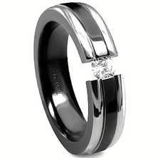 TITANIUM Tension RING with Black Plated Accent  4mm CZ, size 9 - in Gift Box