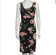 $2495 Dolce and Gabbana 2019 Spring/Summer Rose Floral Silk Lined Dress 36