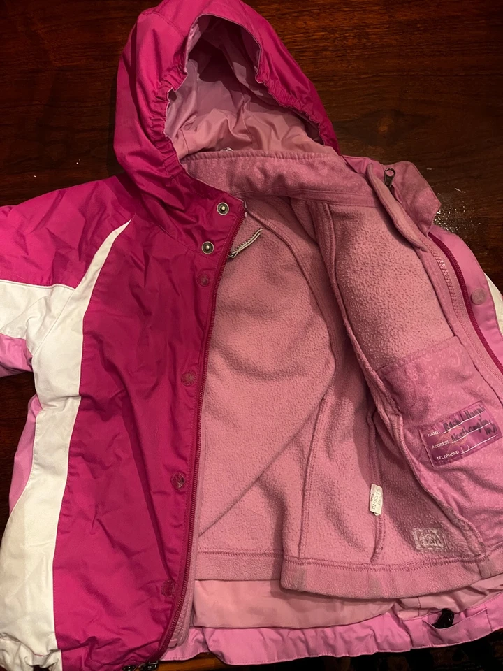 Girls REI 3 In 1 Jacket Coat XXS Size 4-5 Pink Hooded Outer & Fleece Inner - Image 2 of 4