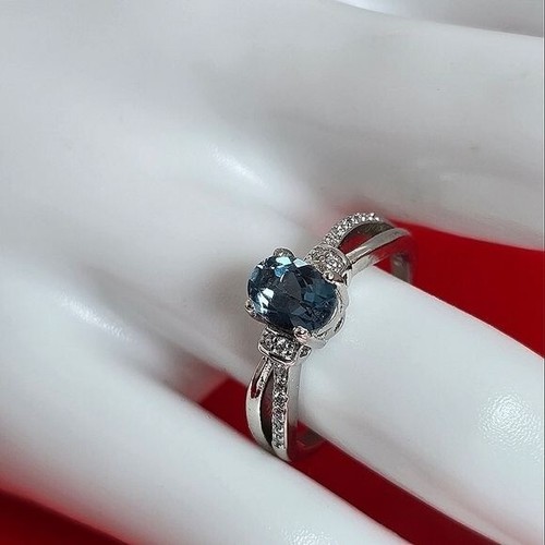 London Blue Topaz Set "Afina". 925 Sterling Silver Earrings, Pendant, Ring 6.5 - Picture 3 of 11