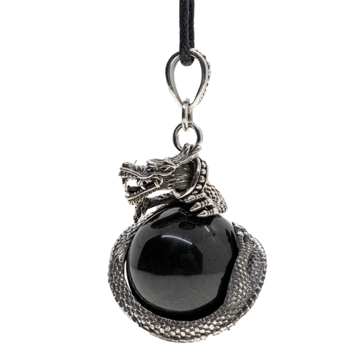 Dragon & Obsidian Pendant 925 Sterling Silver Protective Stone Healing Crystal - Picture 15 of 19