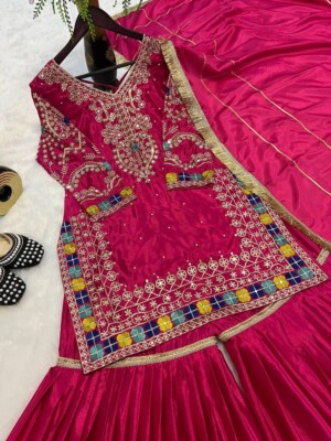 Abito Salwar Kameez Pakistano/indiano Da Donna - Rosa Ricamato Per Matrimonio E Festa