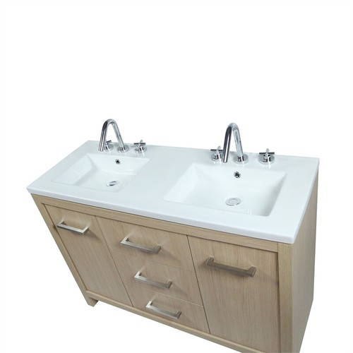 48" Double Sink Vanity In Neutral Finish with White Ceramic Top - Picture 4 of 5