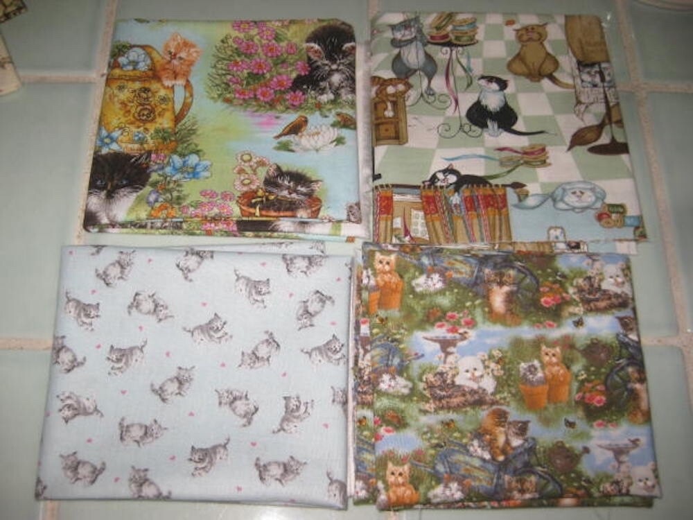 32 New Vintage Cat Kitten Novelty Fat Quarters Quilting Fabric 1 Stash