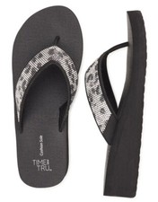 TIME and TRU Womens Bling Flip Flops Size 9 Black & Silver New
