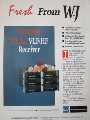 10/1992 PUB WATKINS JOHNSON ELECTRONICS WJ-8700 DUAL VLF/HF RECEIVER ORIGINAL ANZEIGE