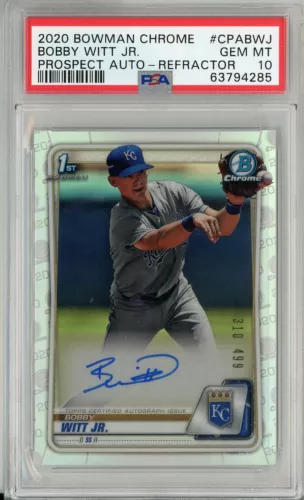 2020 Bowman Chrome BOBBY WITT JR. Refractor AUTO Autograph RC Rookie /499 PSA 10