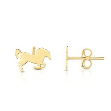 14K Yellow Gold Finish 10.8X7Mm Polished Horse Stud Earrings With Pushback Clasp