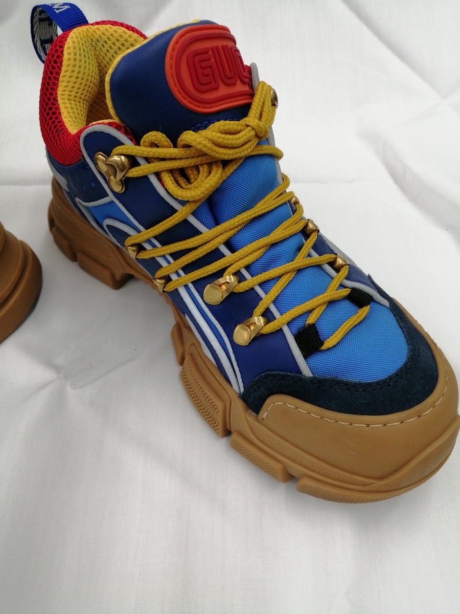 Gucci women shoes flash trek sneakers blue red yellow size 6