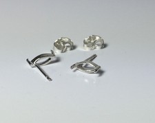 Two Marquise Sterling Silver 2-Prong Pre-Notched Earring Settings 4x2-6x3mm 