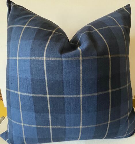 Ralph Lauren Palm Harbor Plaid Original Blue Cotton Pillow Cover Both Sides