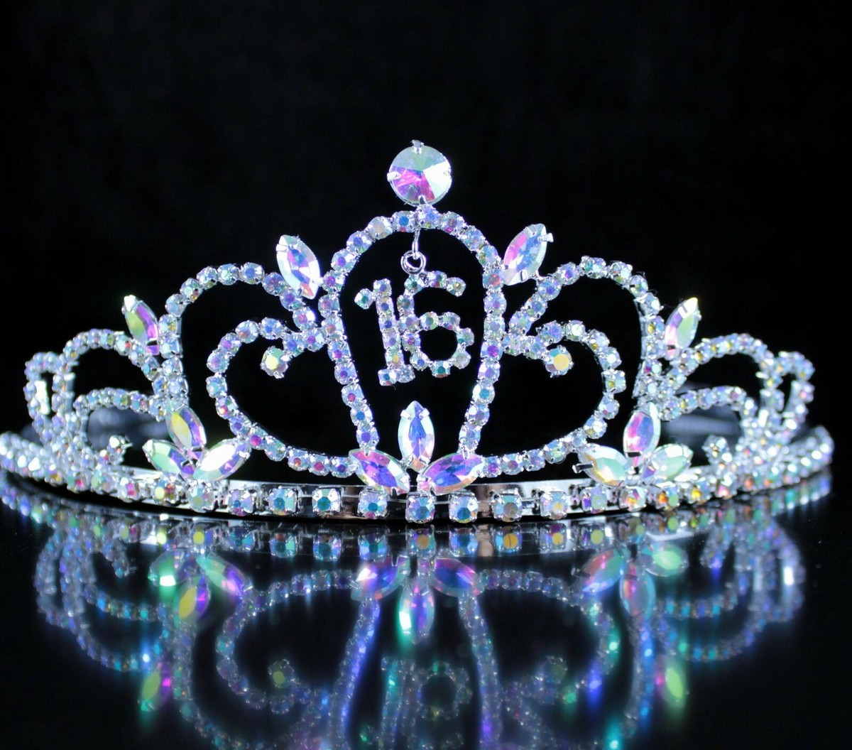 SWEET 16 SIXTEEN TIARA #16 CROWN WITH HAIR COMBS BIRTHDAY PARTY